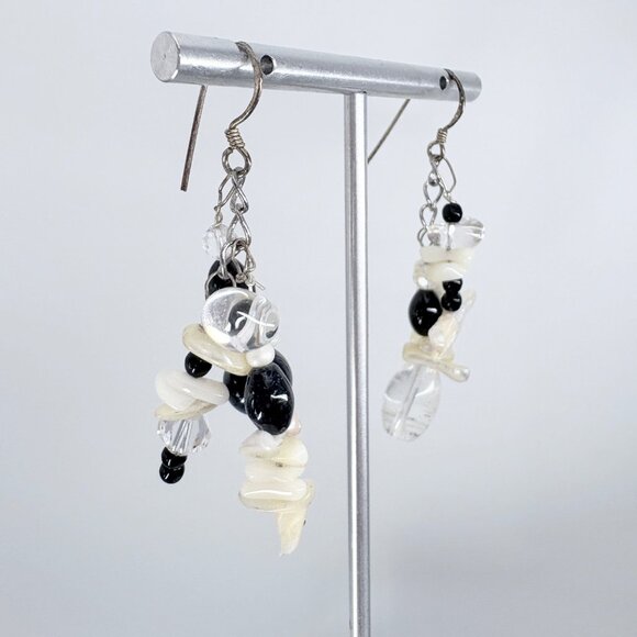 VTG Sterling Silver 925 Multi Gemstone Dangle Earrings Size 2.25" Length - Picture 4 of 8